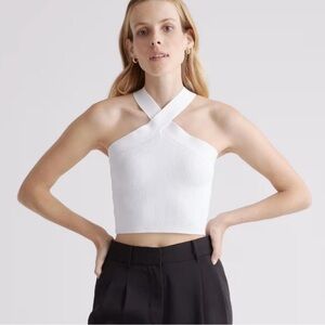 Glassons White Ribbed Cross Halter Crop Top